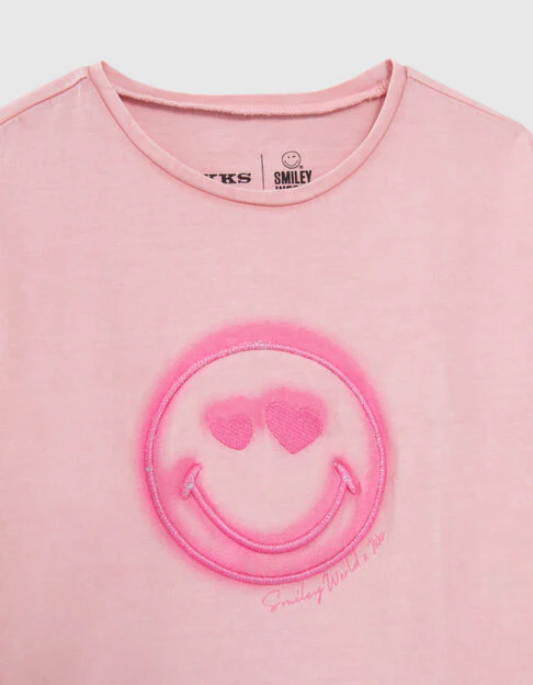 Girls’ Pink T-Shirt with SmileyWorld Embroidery - Image 3