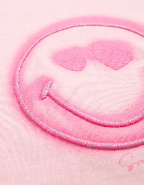 Girls’ Pink T-Shirt with SmileyWorld Embroidery - Image 4