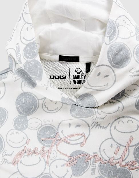 Girls’ White Hoodie with Silver All-Over SmileyWorld Print - Image 4