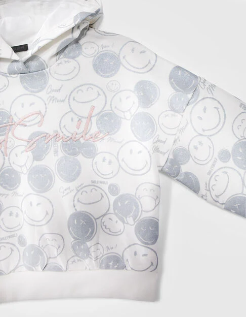 Girls’ White Hoodie with Silver All-Over SmileyWorld Print - Image 5