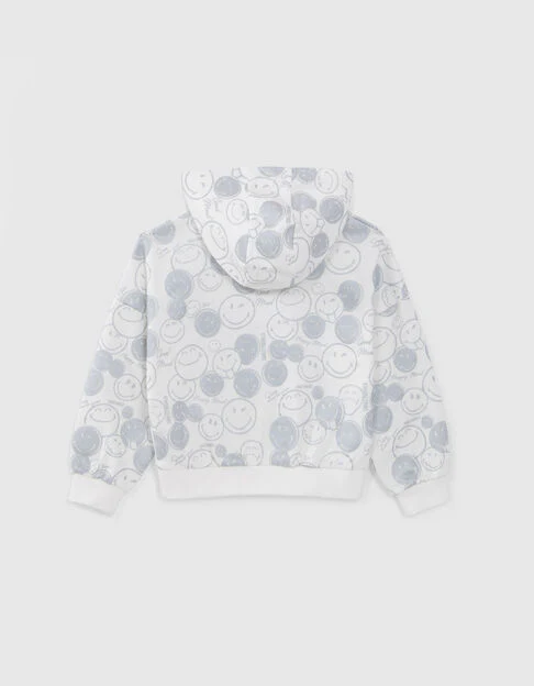 Girls’ White Hoodie with Silver All-Over SmileyWorld Print - Image 6