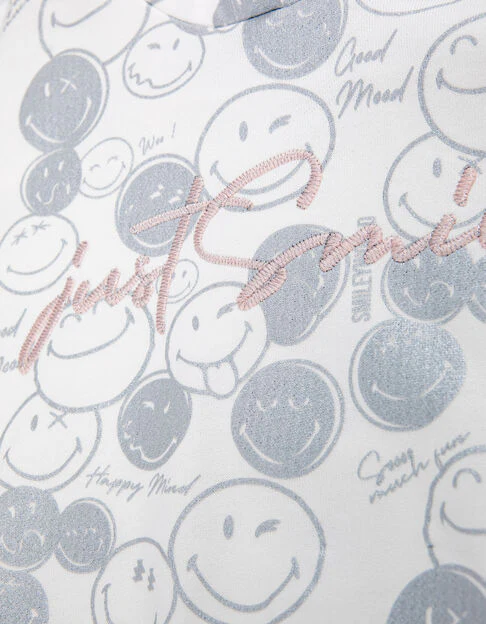 Girls’ White Hoodie with Silver All-Over SmileyWorld Print - Image 7