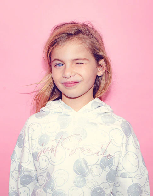 Girls’ White Hoodie with Silver All-Over SmileyWorld Print - Image 8