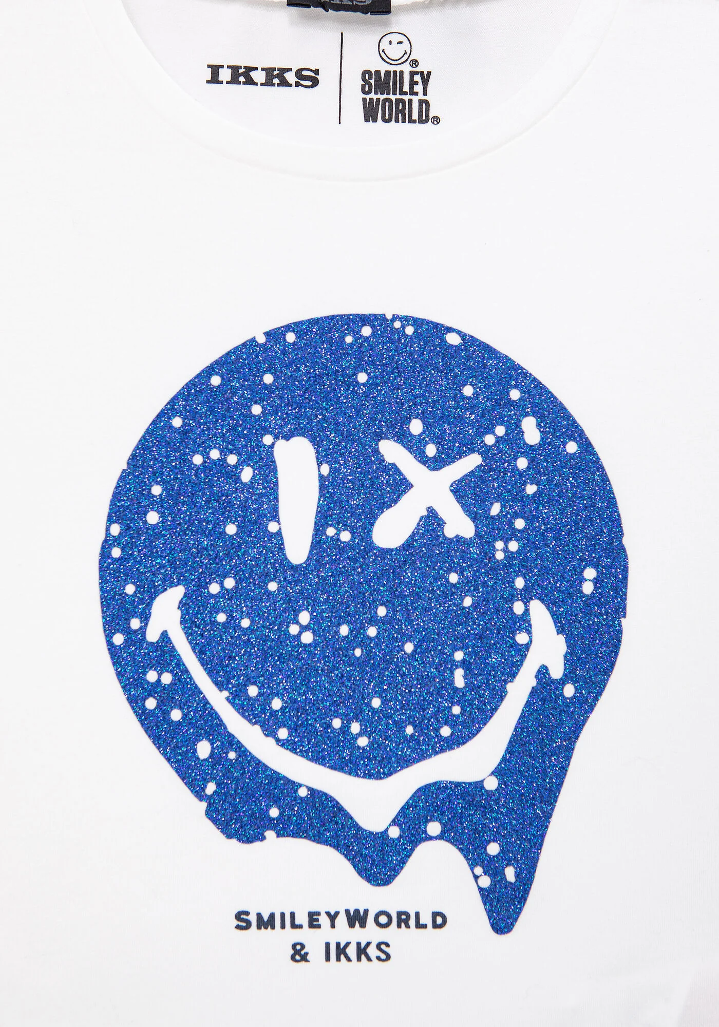 Girls’ White T-Shirt with Glittery Blue SmileyWorld Print - Image 3