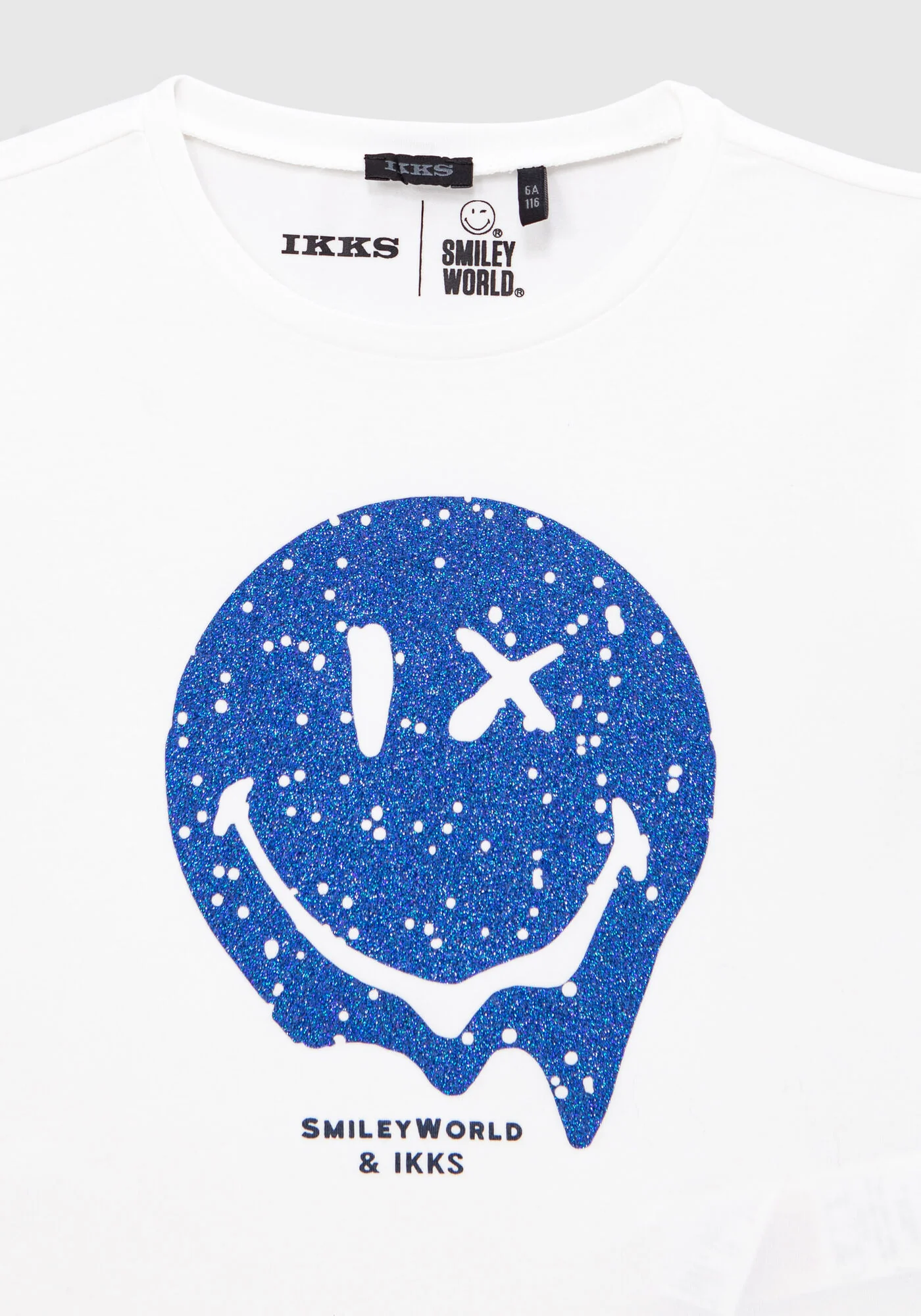 Girls’ White T-Shirt with Glittery Blue SmileyWorld Print - Image 4