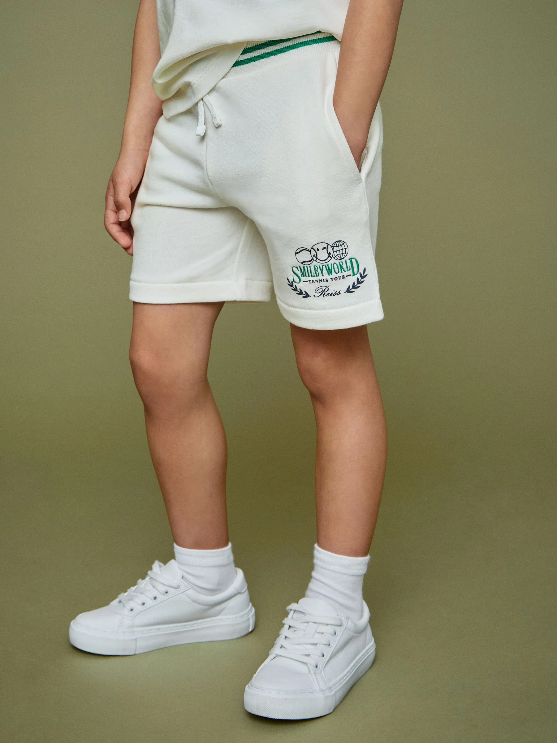 SmileyWorld | Reiss Drawstring Shorts Unisex Fit in White - Image 4