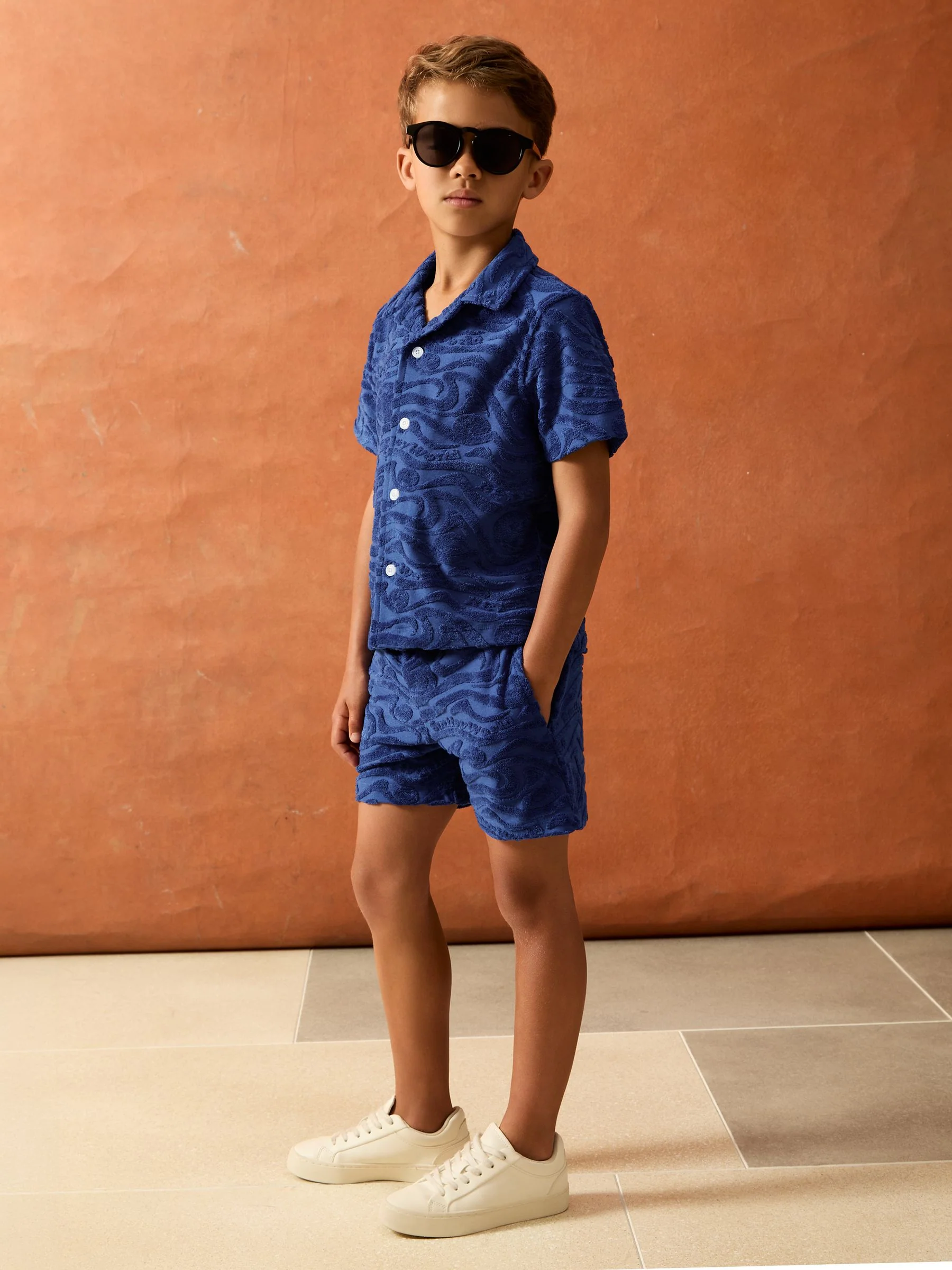 SmileyWorld | Reiss Wave Texture Shorts in Bright Blue - Image 3