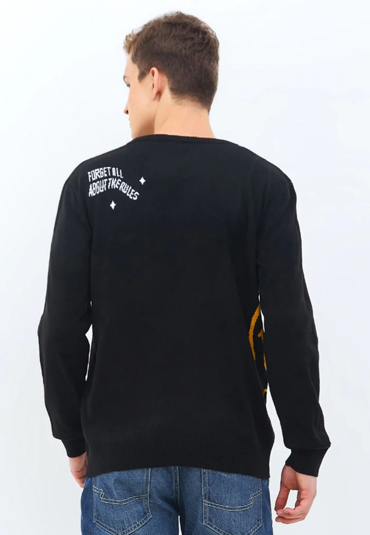 Sweatshirt Smiley Pria Material Rajut Warna Hitam - Valley - Image 3