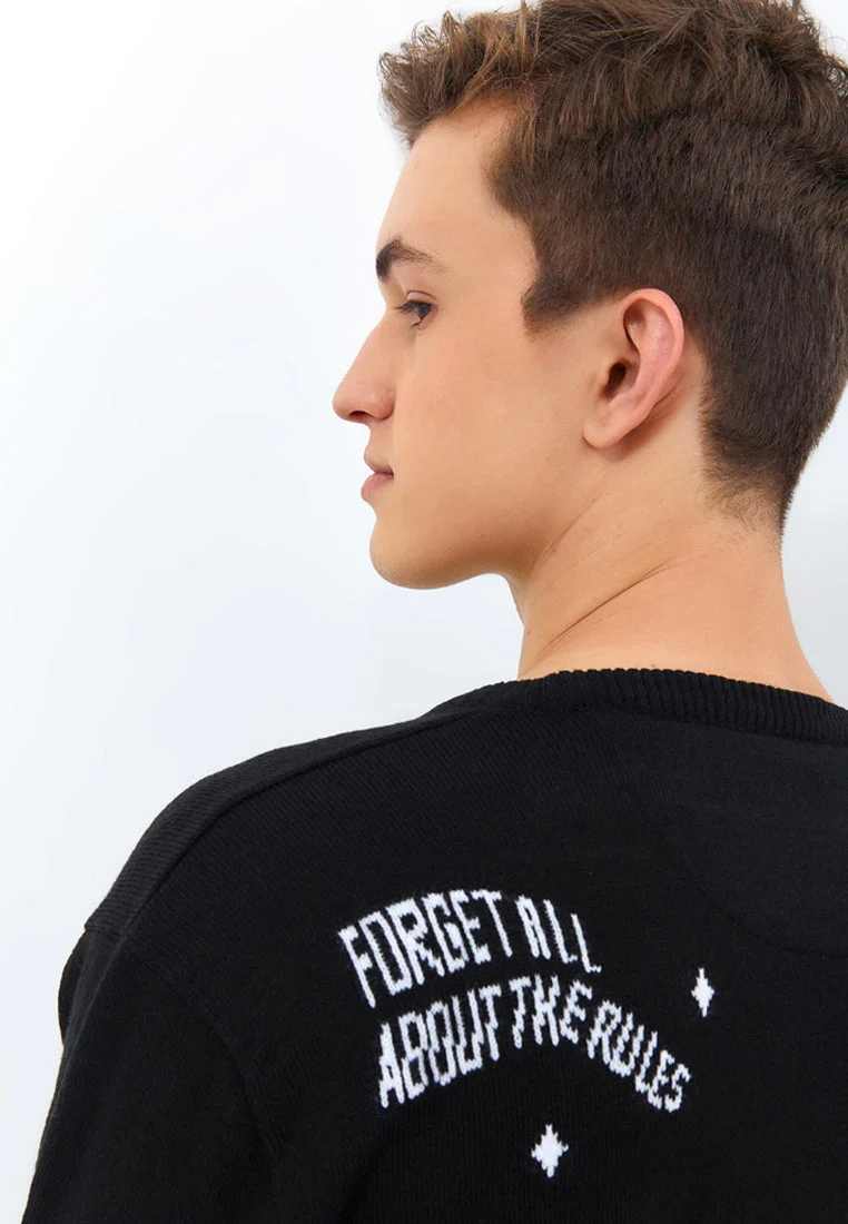 Sweatshirt Smiley Pria Material Rajut Warna Hitam - Valley - Image 5