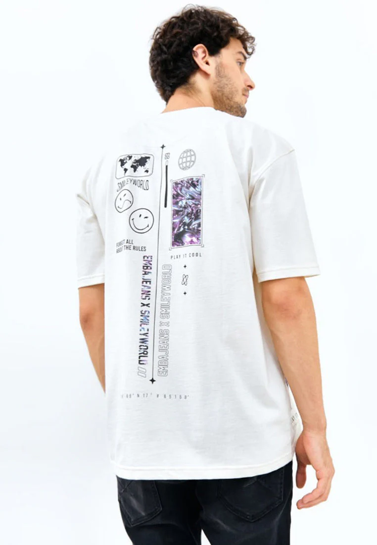 T-Shirt Smiley Oversize Material Single Jersey Warna Putih - Buckley - Image 4