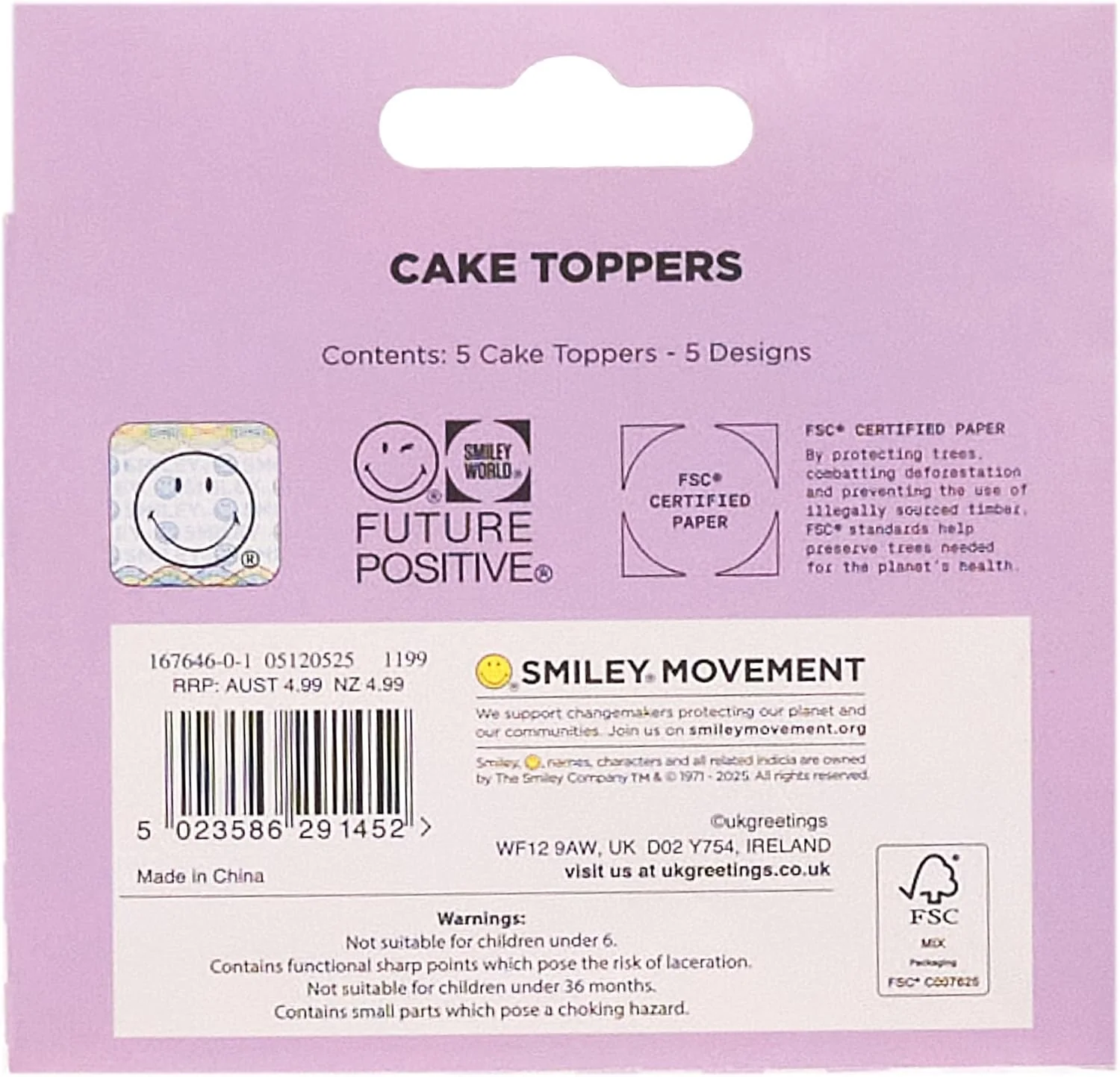 UK Greetings | Multipack of 5 Cake Toppers | for Birthdays, Party's & Celebrations | Men, Women | 5 Smiley World Designs - Image 4