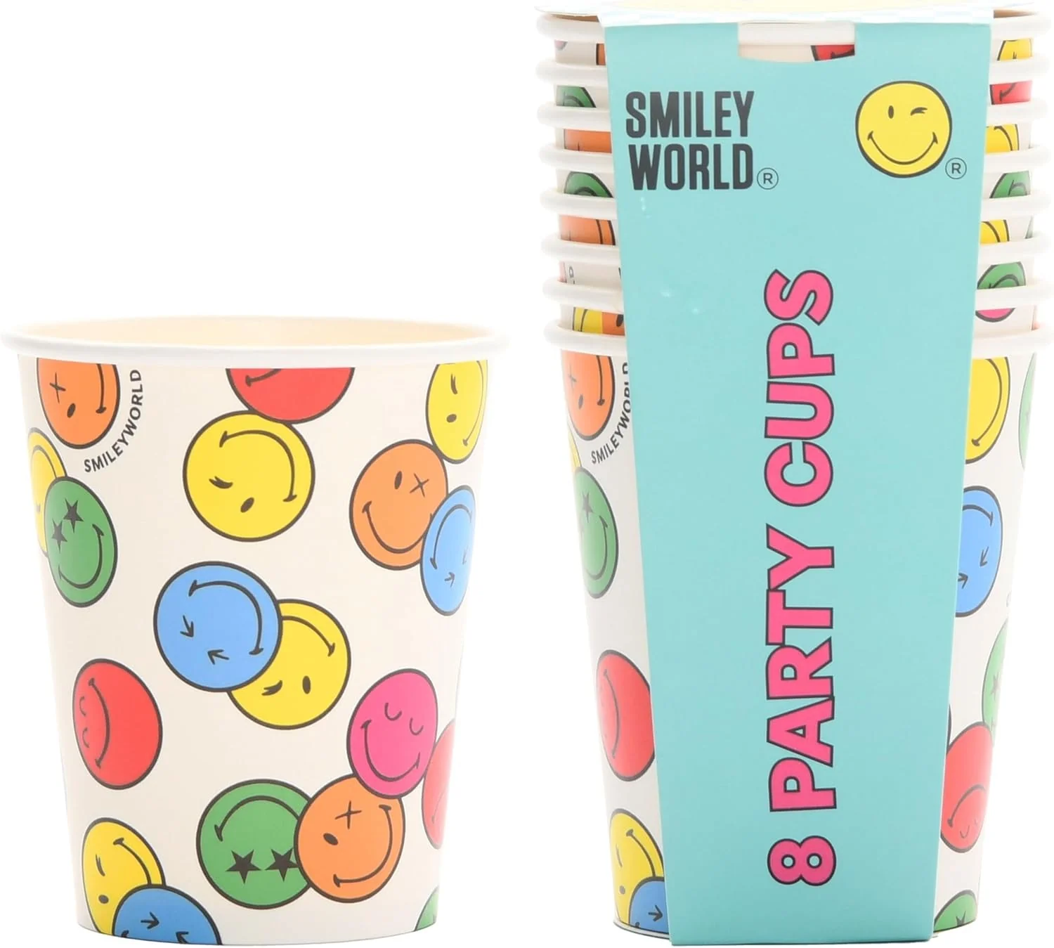 UK Greetings | Party Assortment Bundle | 16 Paper Plates & Cups, 16 Paper Bags, 40 Napkins, 1 Banner | Smiley World Design - Image 5