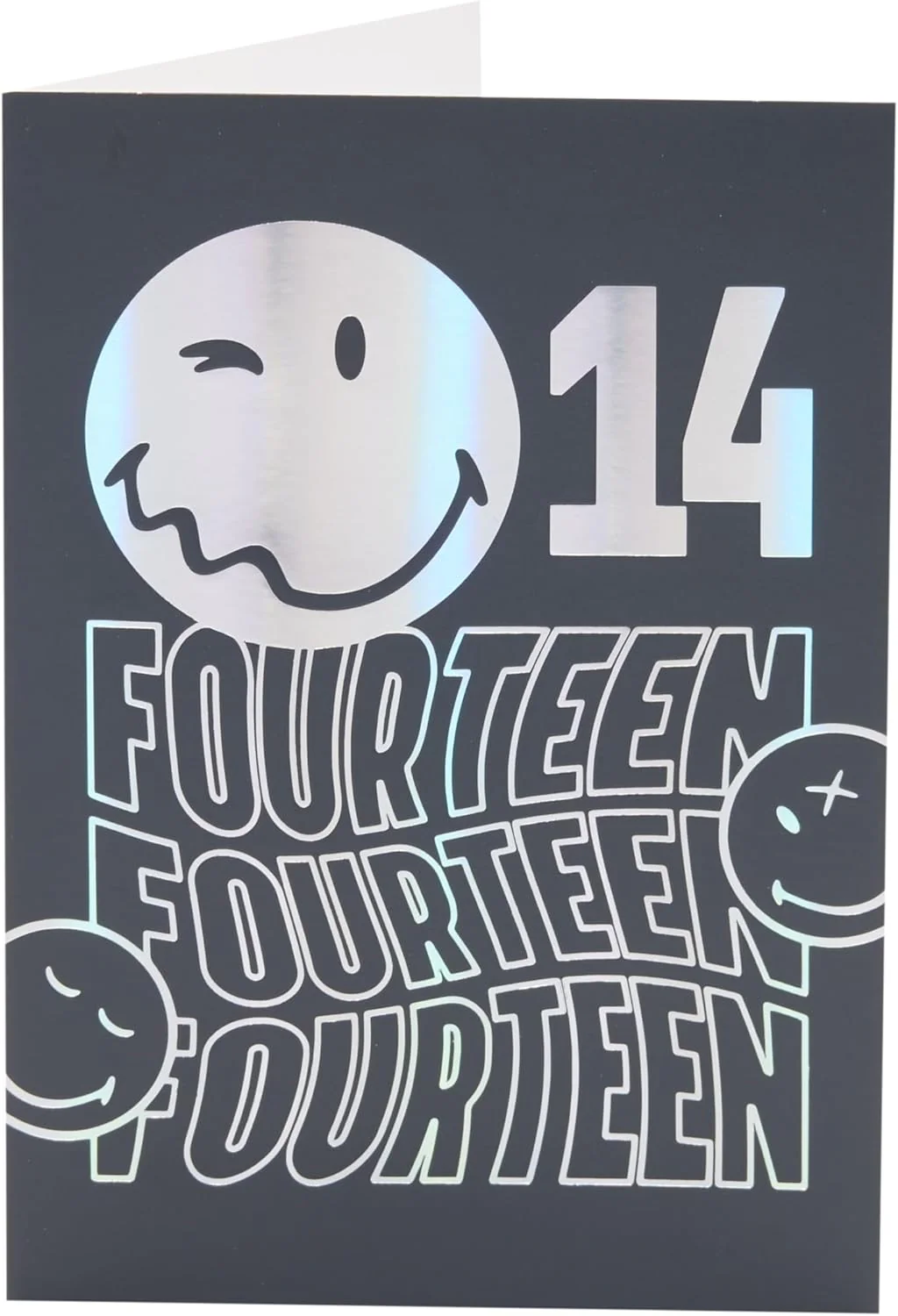 UK Greetings | Smiley World 14th Birthday Card | Happy Birthday Gifts | Him, Boys, Men | Silver Foil Design | With Envelope | 13.3x18.4cm - Image 5